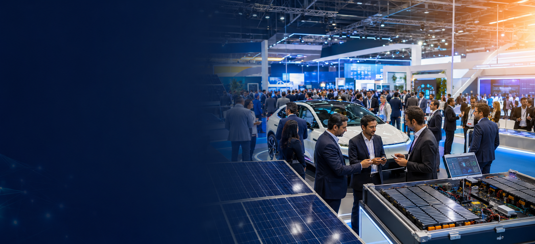 Maha Expo corporate exhibition floor with EV, battery and solar technology displays