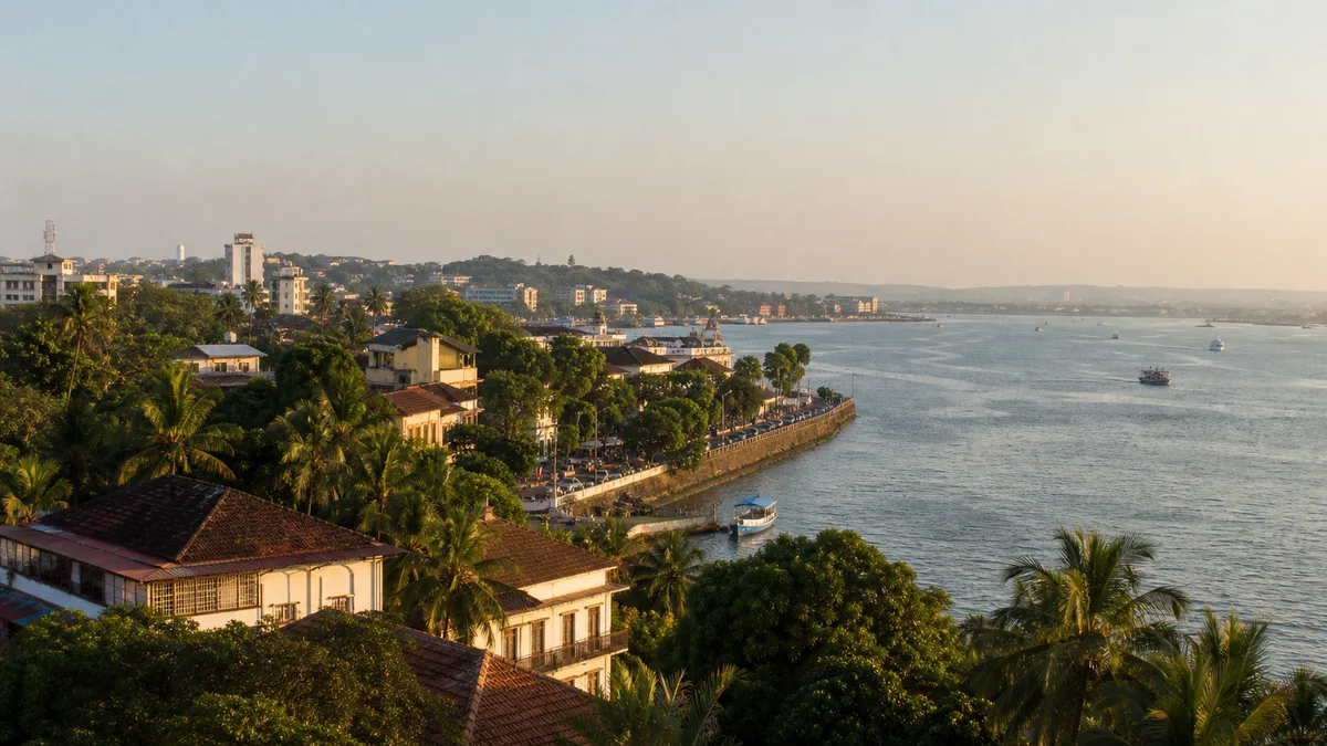 Natural late-afternoon view across Panaji and the Mandovi riverfront in Goa